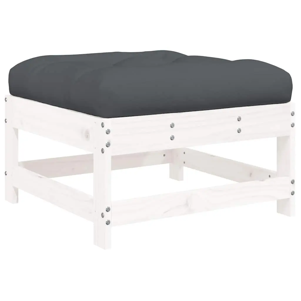 Garden Footstools Solid Pine Wood 2 Piece White Cushions
