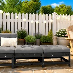 Durable Garden Footstools with Cushions Set of 2 Black Patio Furniture