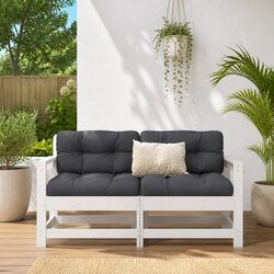 Set of 2 White Wooden Outdoor Garden Chairs with Cushions