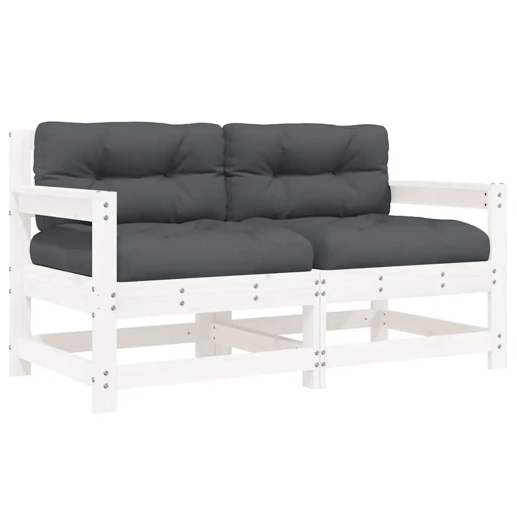 Set of 2 White Wooden Outdoor Garden Chairs with Cushions