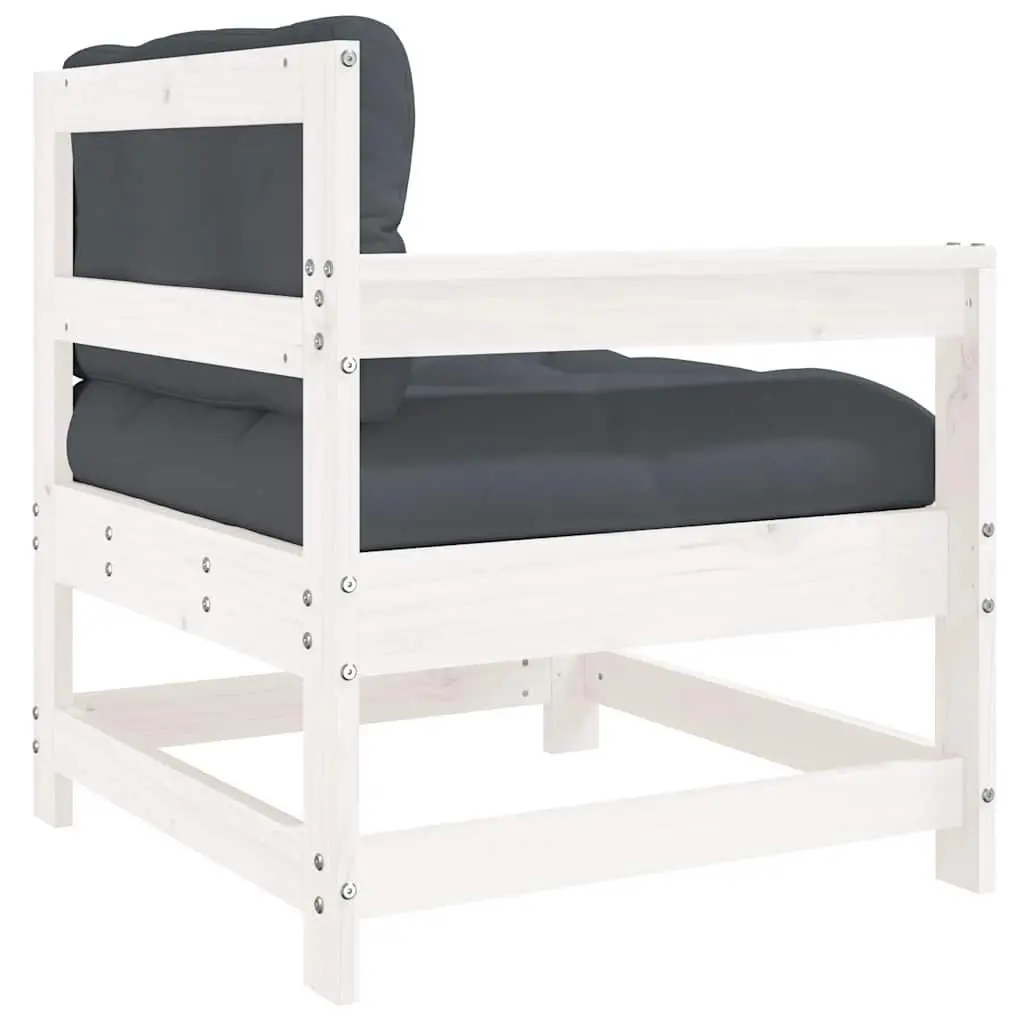 Set of 2 White Wooden Outdoor Garden Chairs with Cushions