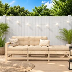 3 Piece Garden Lounge Set Solid Wood Outdoor Sectional Sofa with Cushions Brown