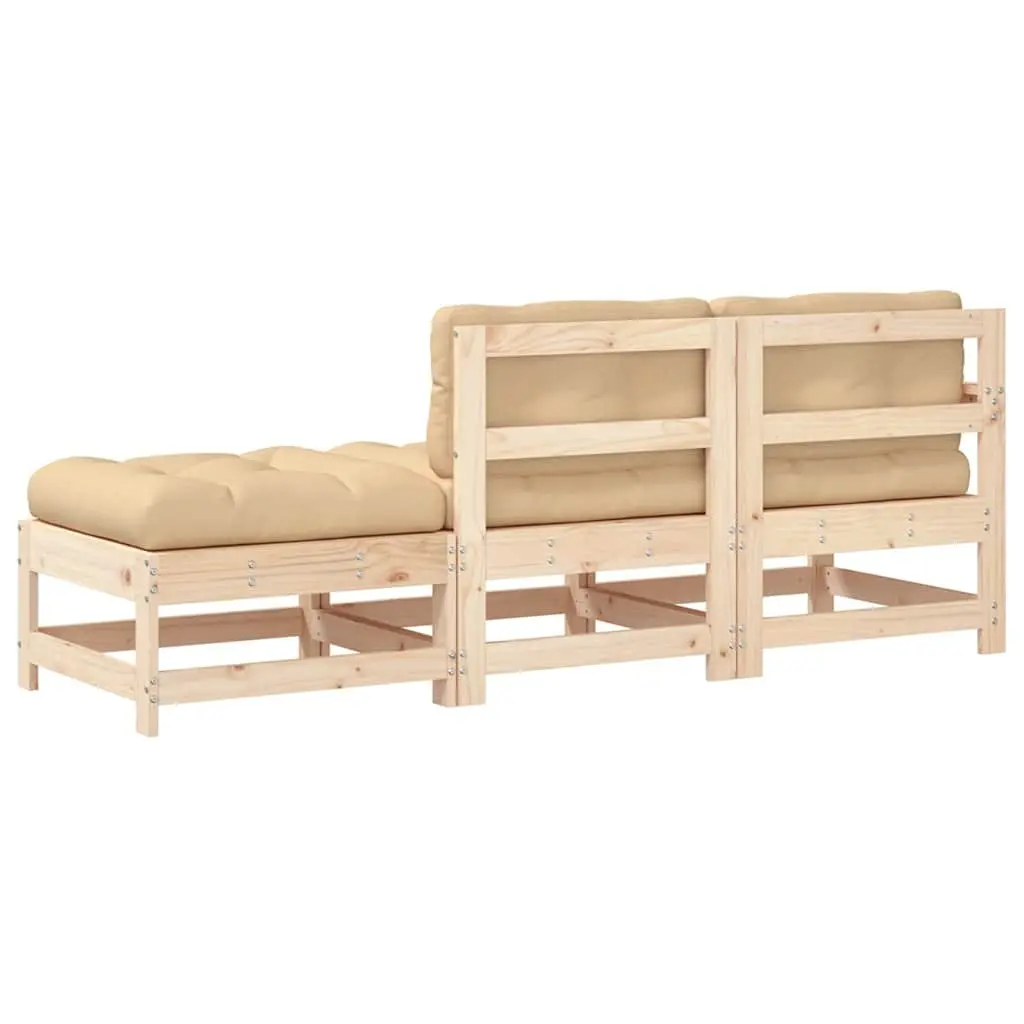 3 Piece Garden Lounge Set Solid Wood Outdoor Sectional Sofa with Cushions Brown