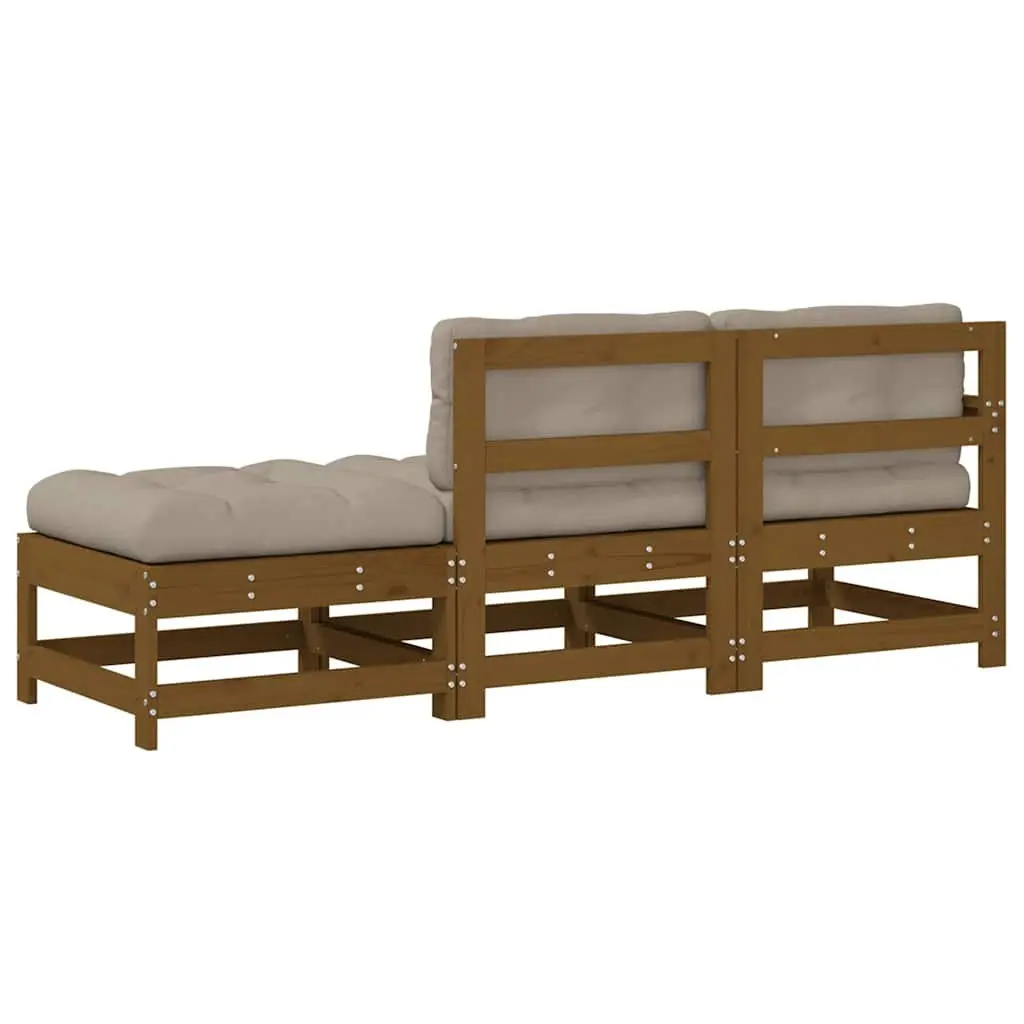 3 Piece Garden Lounge Set Solid Pine Wood Brown with Cushions