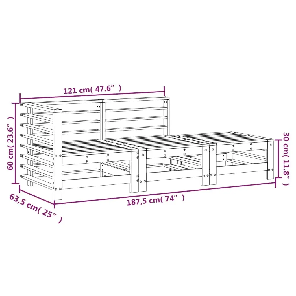 Solid Wood 3 Piece Garden Lounge Set for Patio Relaxation