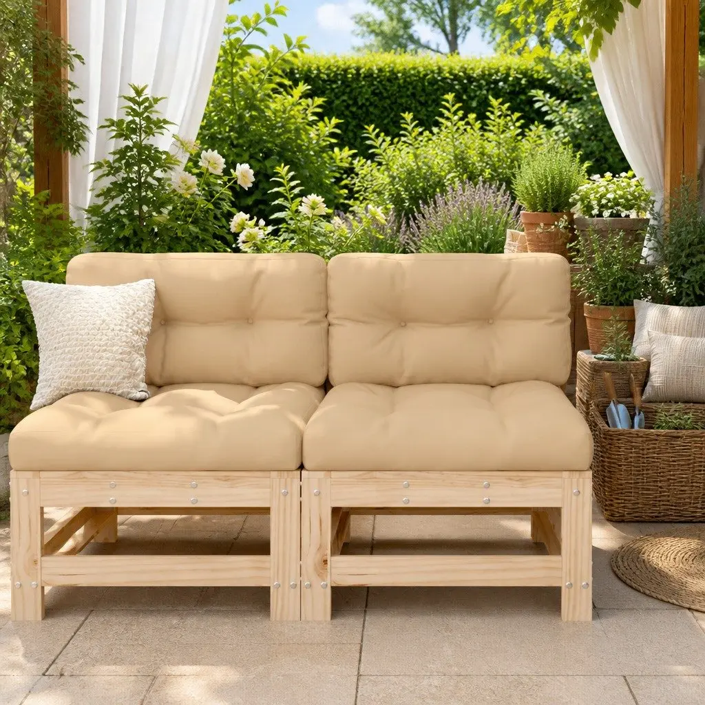 Outdoor Middle Sofa with Cushions in Solid Pine
