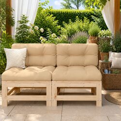 Sturdy Outdoor Middle Sofa with Cushions in Solid Pine