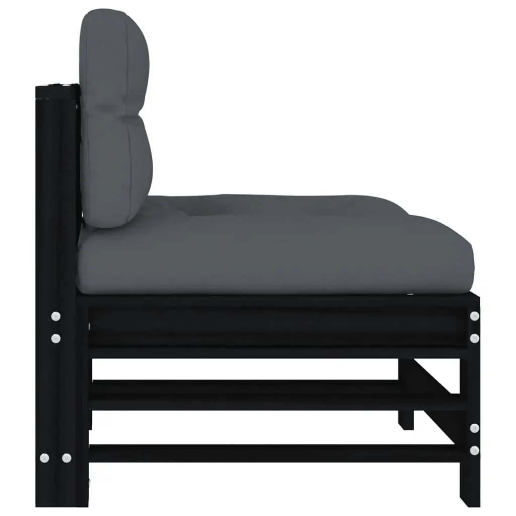 Black Solid Pine Wood Outdoor Middle Sofa with Cushions