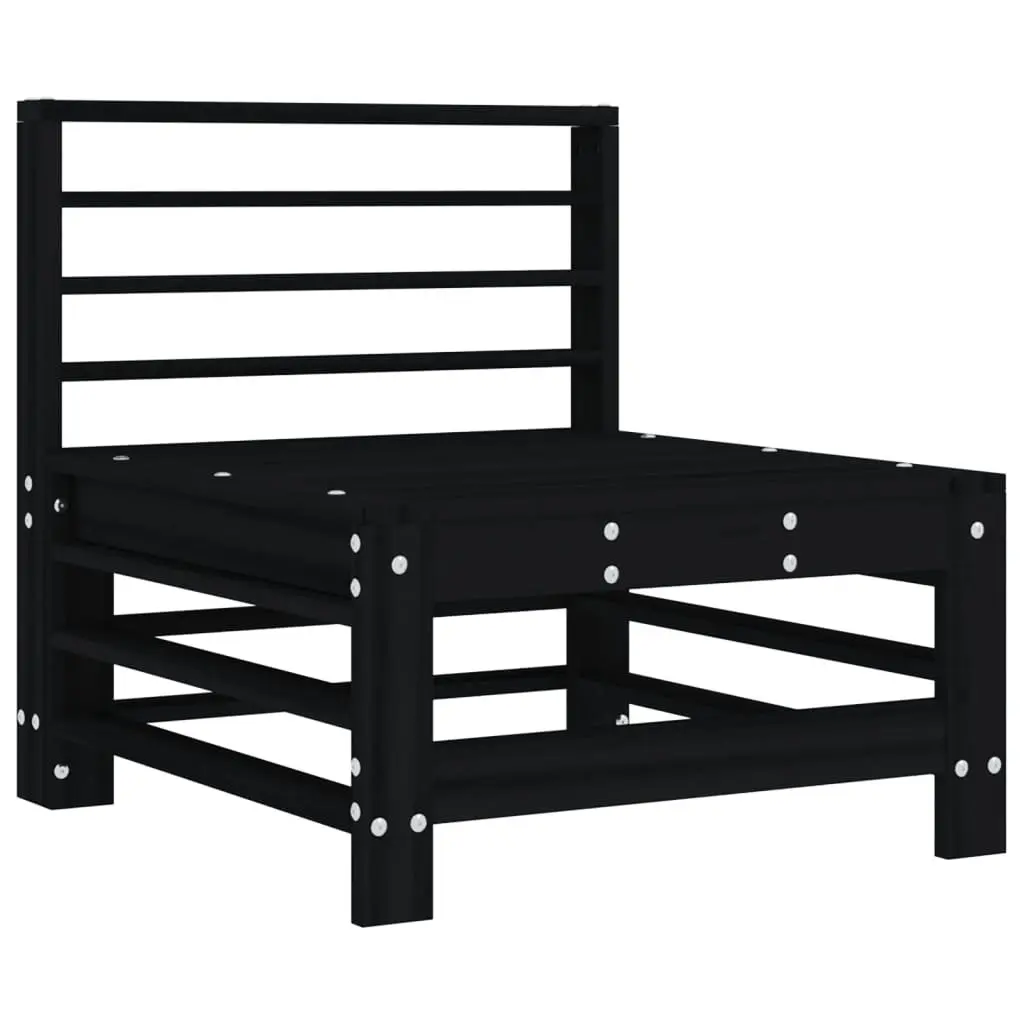 Black Solid Pine Wood Outdoor Middle Sofa with Cushions