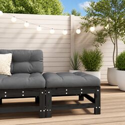 Outdoor Garden Footstool with Cushion Black Solid Pine Wood Slatted Design