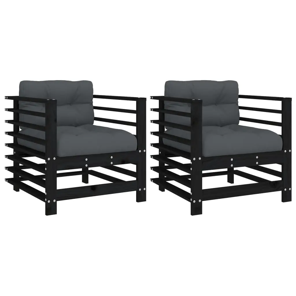 Black Wood Outdoor Garden Chairs with Cushions Set
