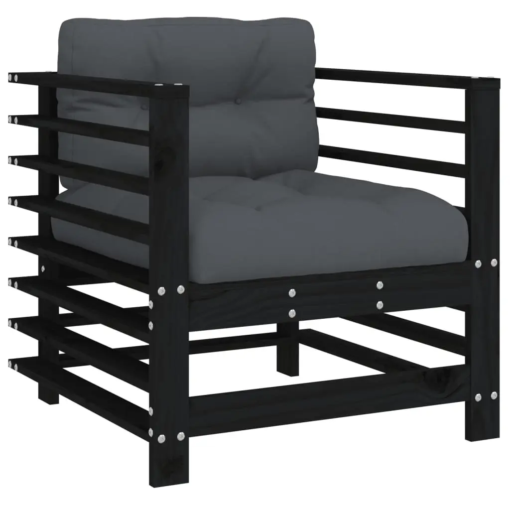 Black Wood Outdoor Garden Chairs with Cushions Set