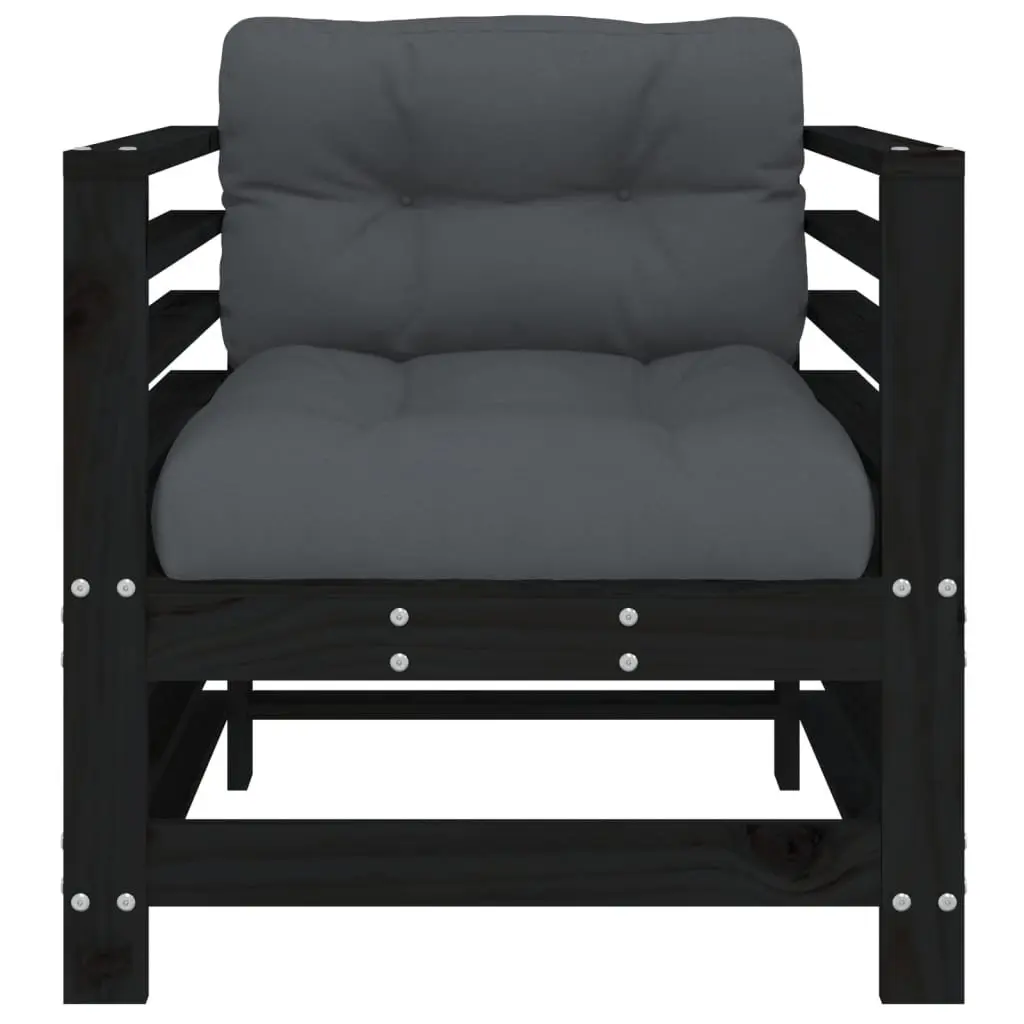 Black Wood Outdoor Garden Chairs with Cushions Set