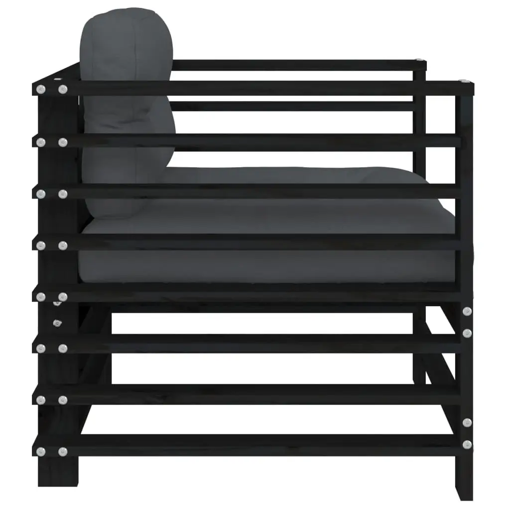 Black Wood Outdoor Garden Chairs with Cushions Set