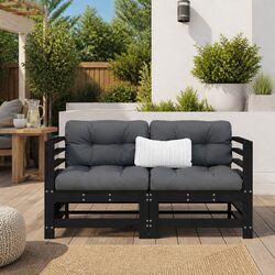 Corner Sectional Outdoor Sofa 2 pcs Black with Cushions Garden Patio Seating