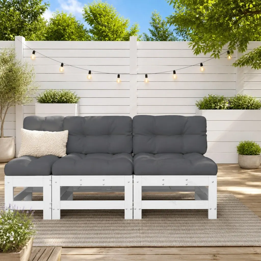 Middle Sectional Sofa Set 2 pcs White Wood Cushions