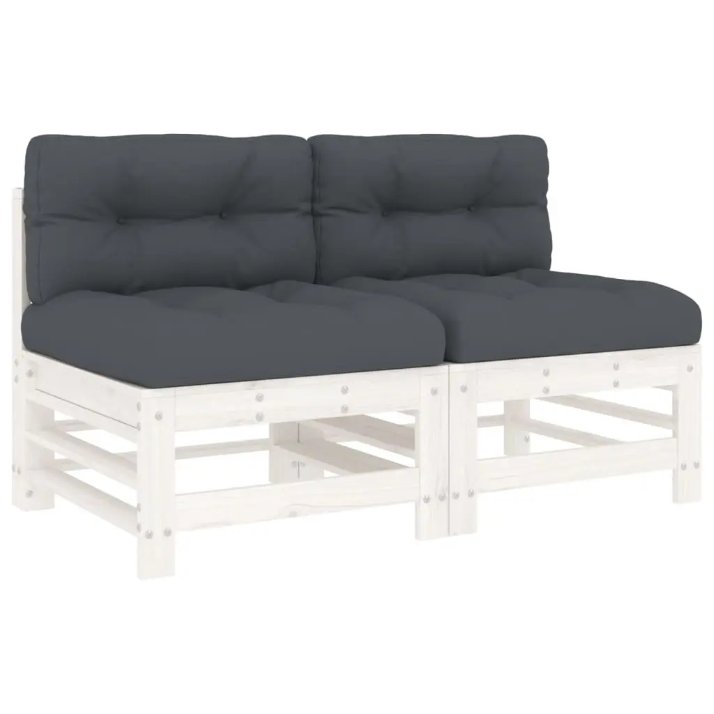 Middle Sectional Sofa Set 2 pcs White Wood Cushions