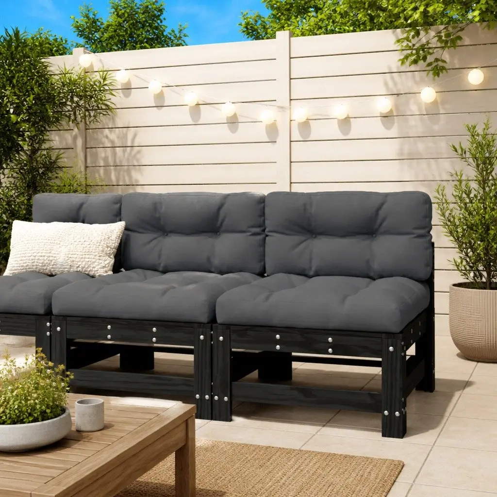 Black Modular Outdoor Sofa Unit 2pc in Solid Pine Wood