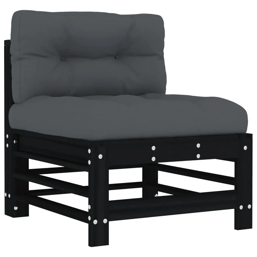 Black Modular Outdoor Sofa Unit 2pc in Solid Pine Wood