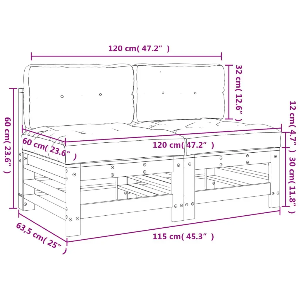 Black Modular Outdoor Sofa Unit 2pc in Solid Pine Wood