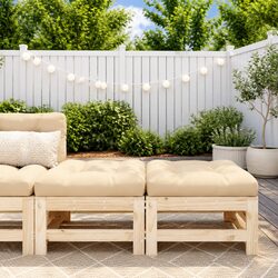 Premium Wooden Garden Footstools with Cushions - 2 Pieces