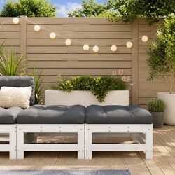 Outdoor Garden Footstools with Cushions White Solid Wood Pine Patio Seating 2pcs