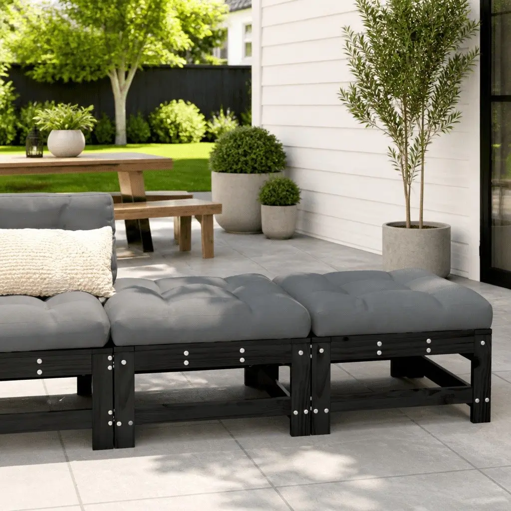 Outdoor Footstools Solid Pine Wood 2 Pieces Black