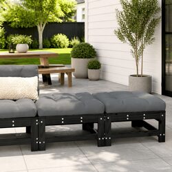 Solid Wood Outdoor Footstools with Cushions, Black, Set of 2
