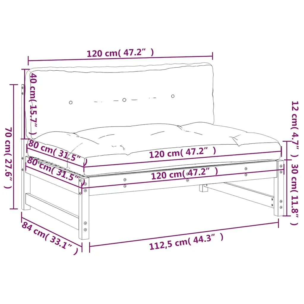 Middle Sofa Section 120x80 cm in Impregnated Pine Wood
