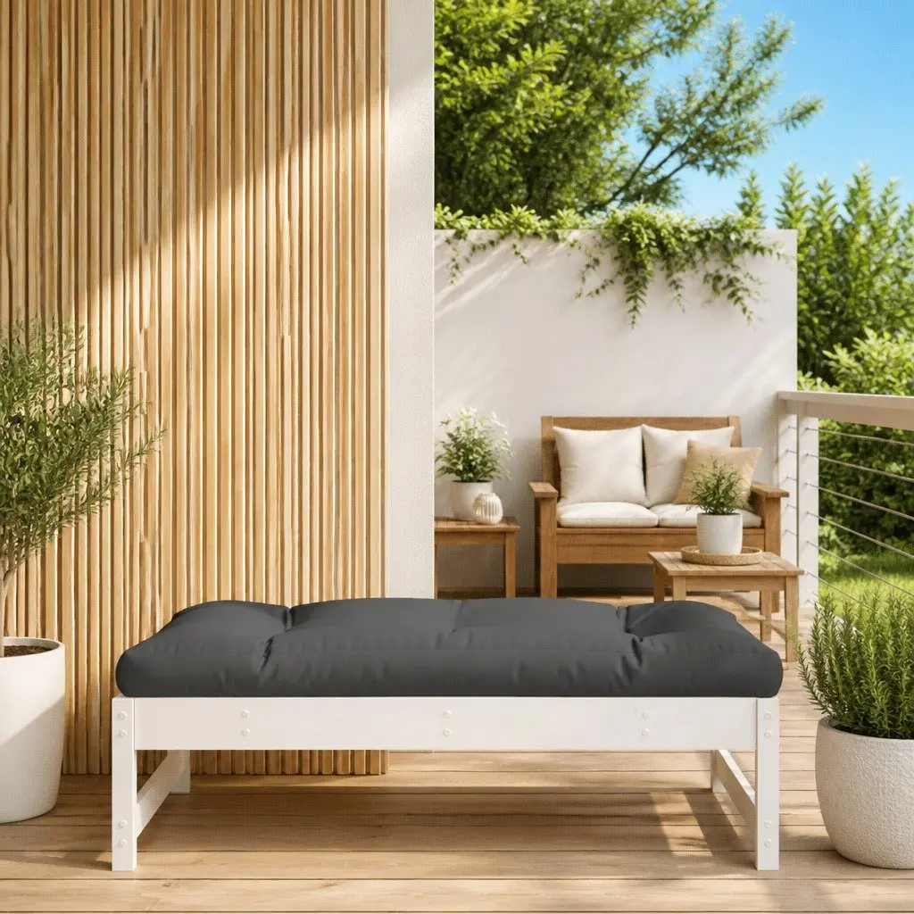 White Solid Wood Pine Garden Footstool with Cushion