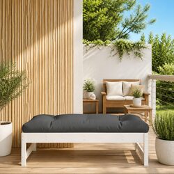 White Solid Wood Pine Garden Footstool with Cushion