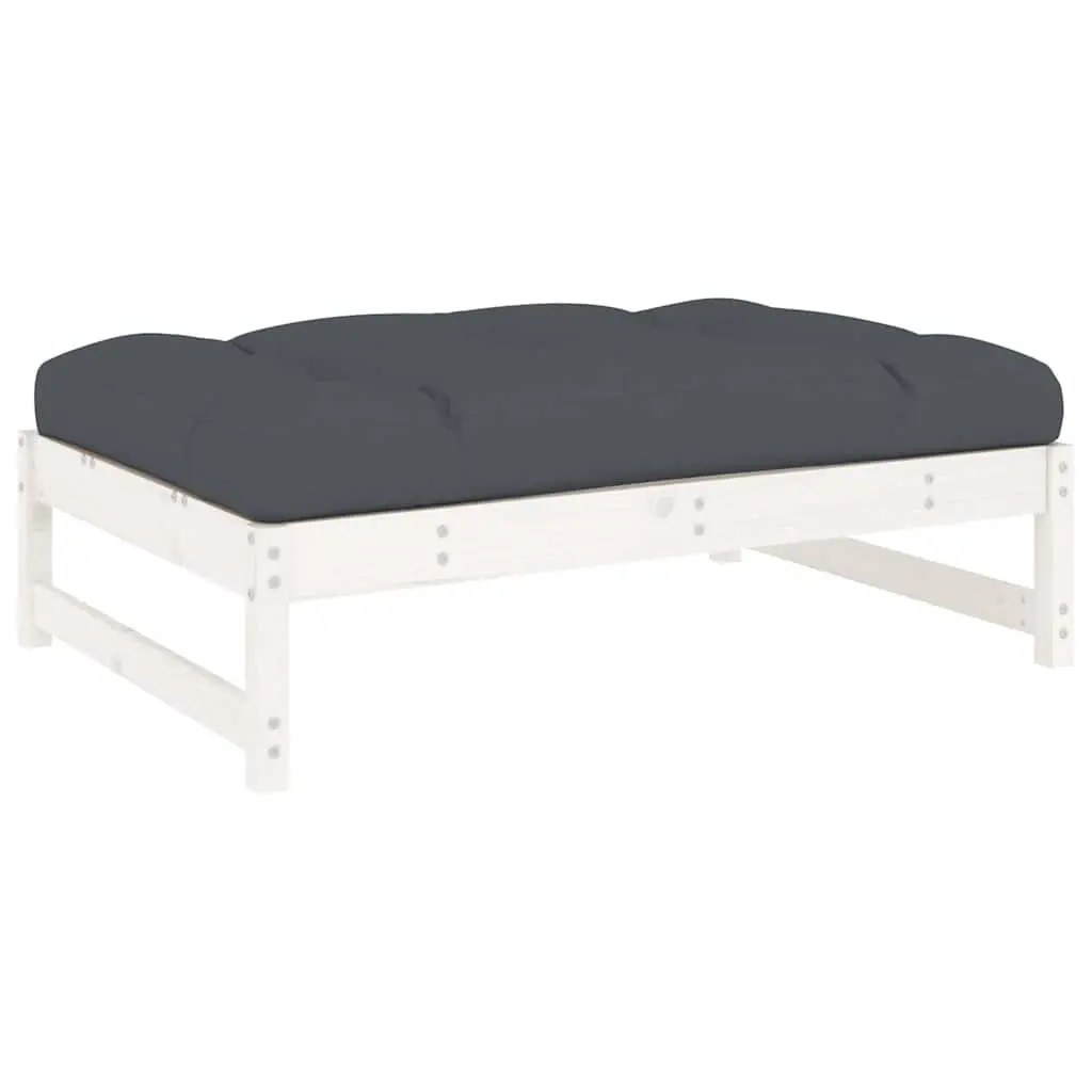 White Solid Wood Pine Garden Footstool with Cushion
