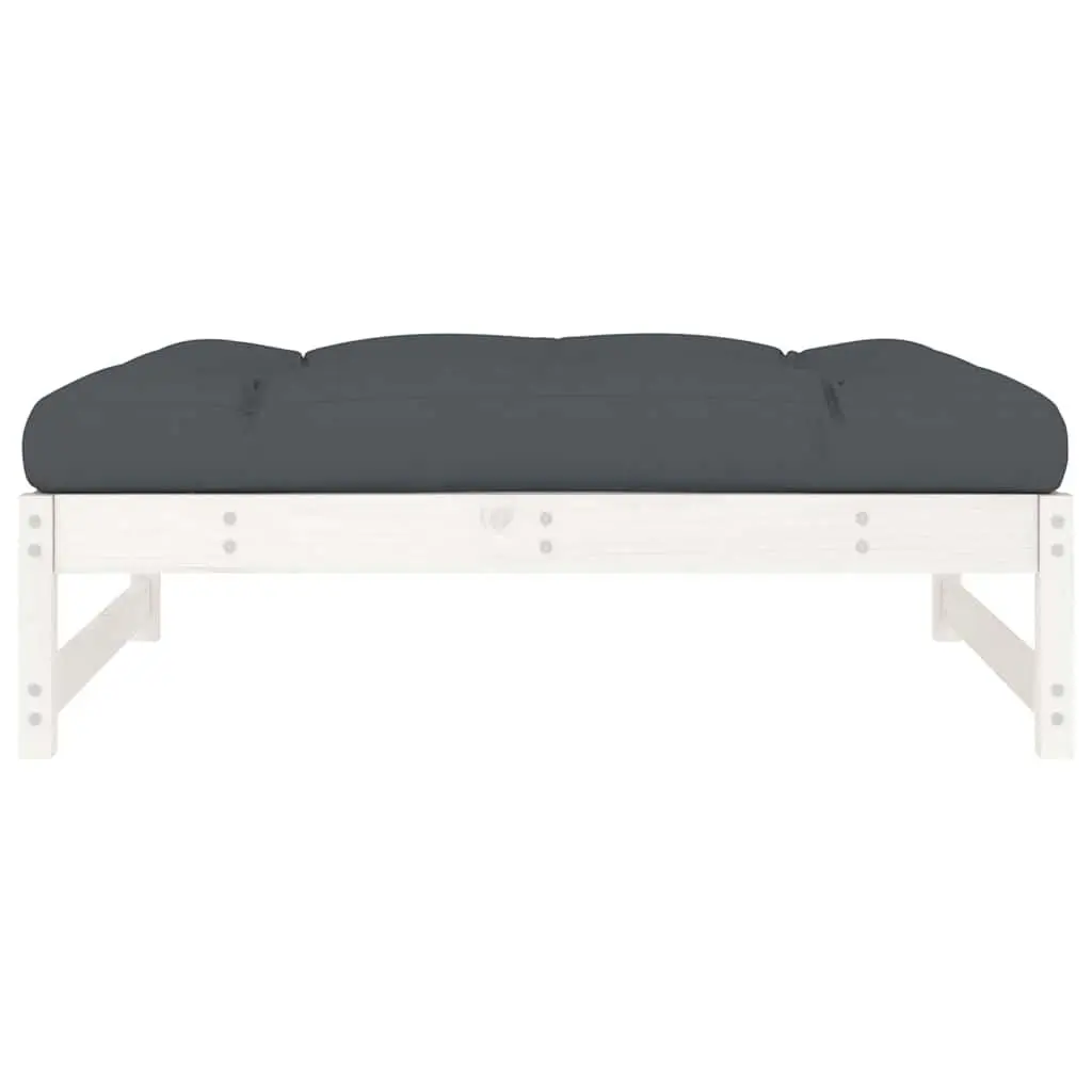 White Solid Wood Pine Garden Footstool with Cushion