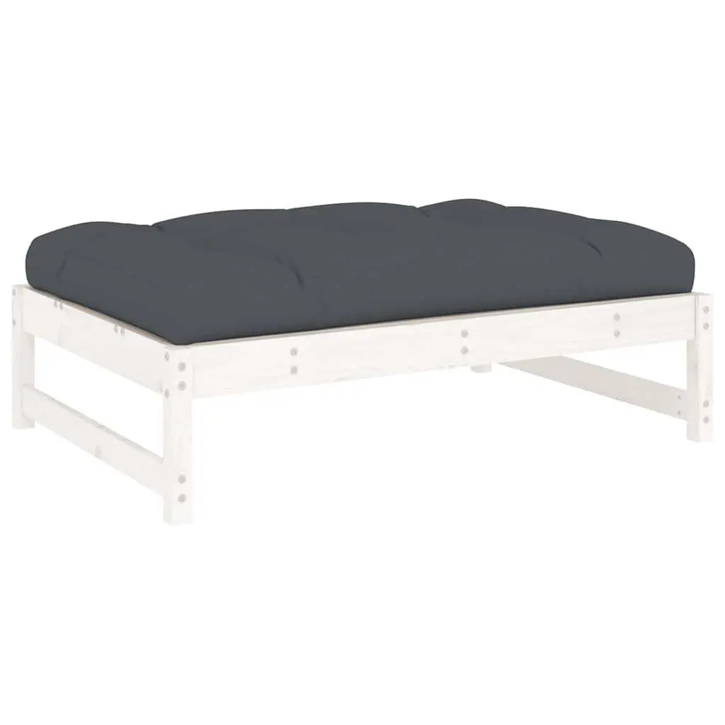 White Solid Wood Pine Garden Footstool with Cushion