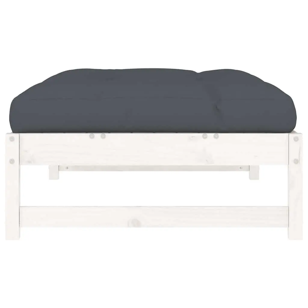 White Solid Wood Pine Garden Footstool with Cushion