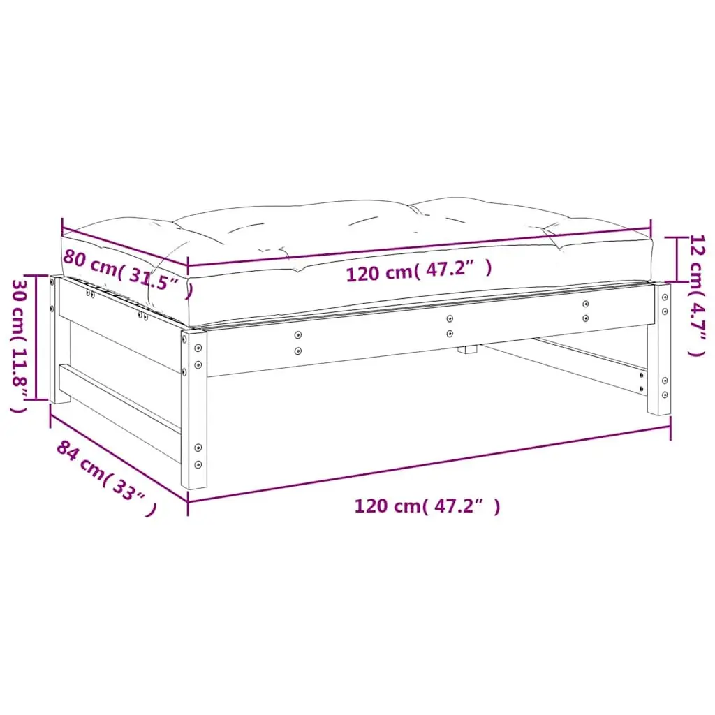 White Solid Wood Pine Garden Footstool with Cushion
