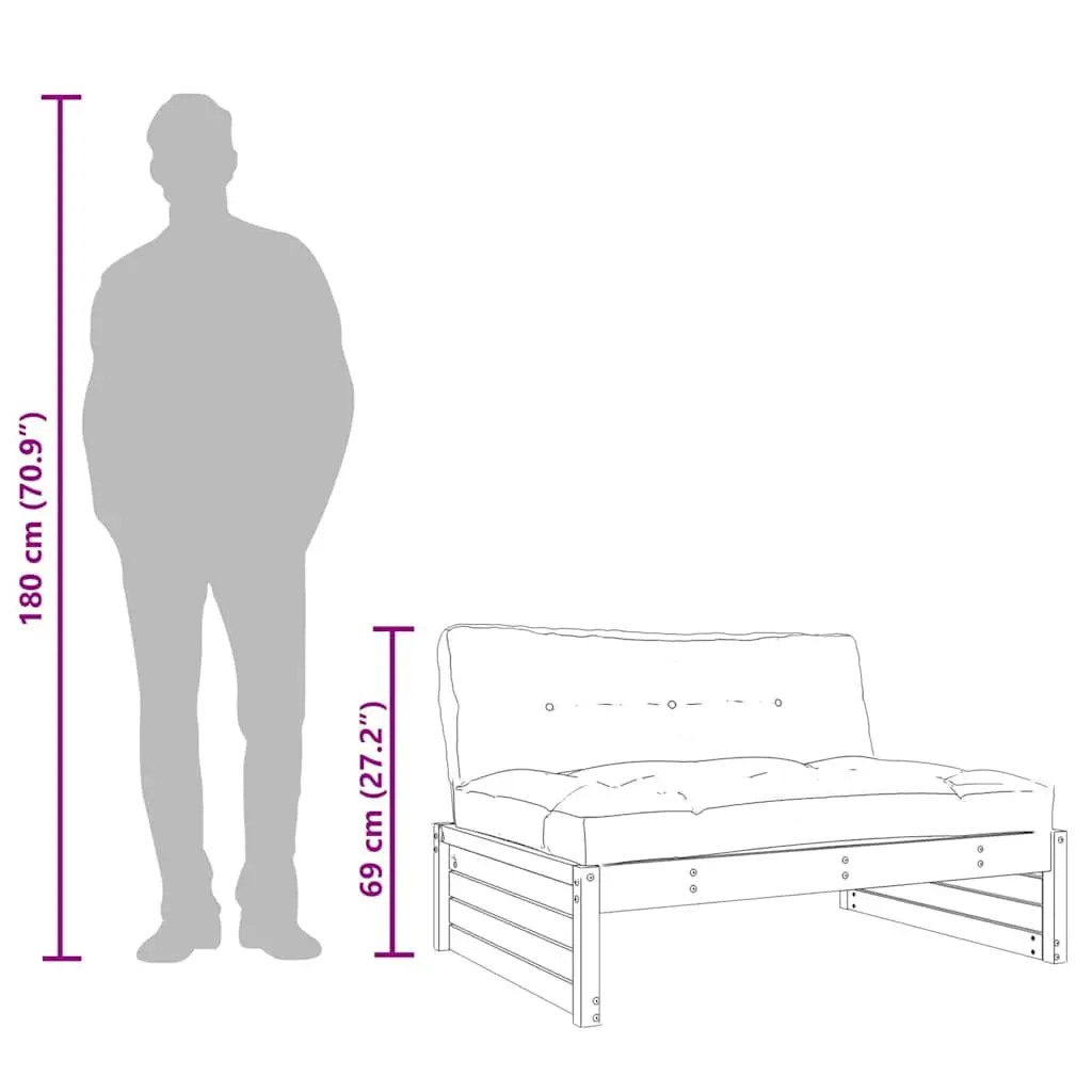 Solid Pine Wood Outdoor Middle Sofa 120x80 cm