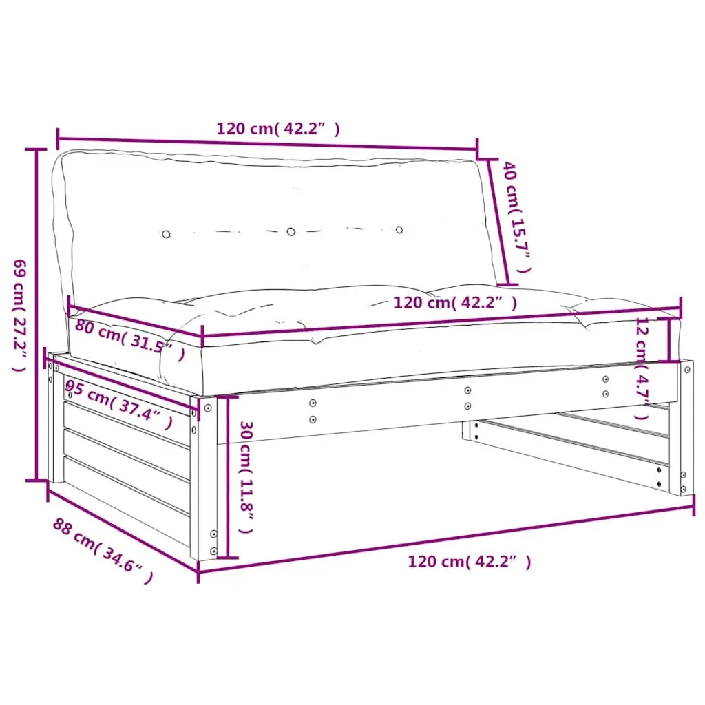 Middle Sofa 120x80 cm Solid Wood for Outdoors