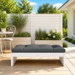 Garden Footstool White Outdoor Seating Solid Wood Pine Patio Lounge Ottoman
