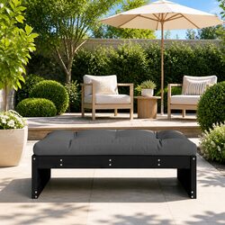 Outdoor Black Footstool Ottoman 120x80cm Solid Pine Wood