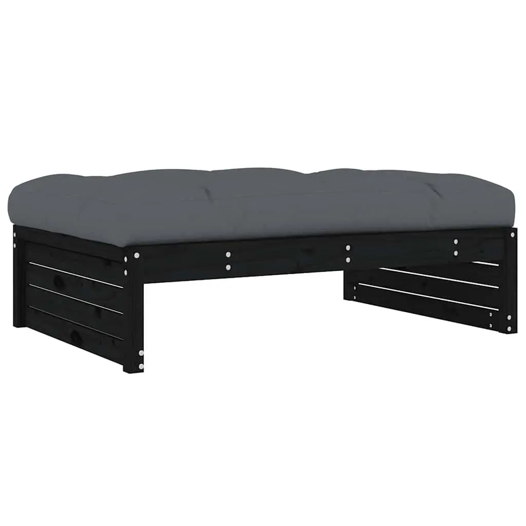 Outdoor Black Footstool Ottoman 120x80cm Solid Pine Wood