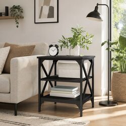 Industrial Black Storage Side Table for Living Rooms