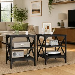 Industrial Style Black End Tables, 2 Pieces with Storage