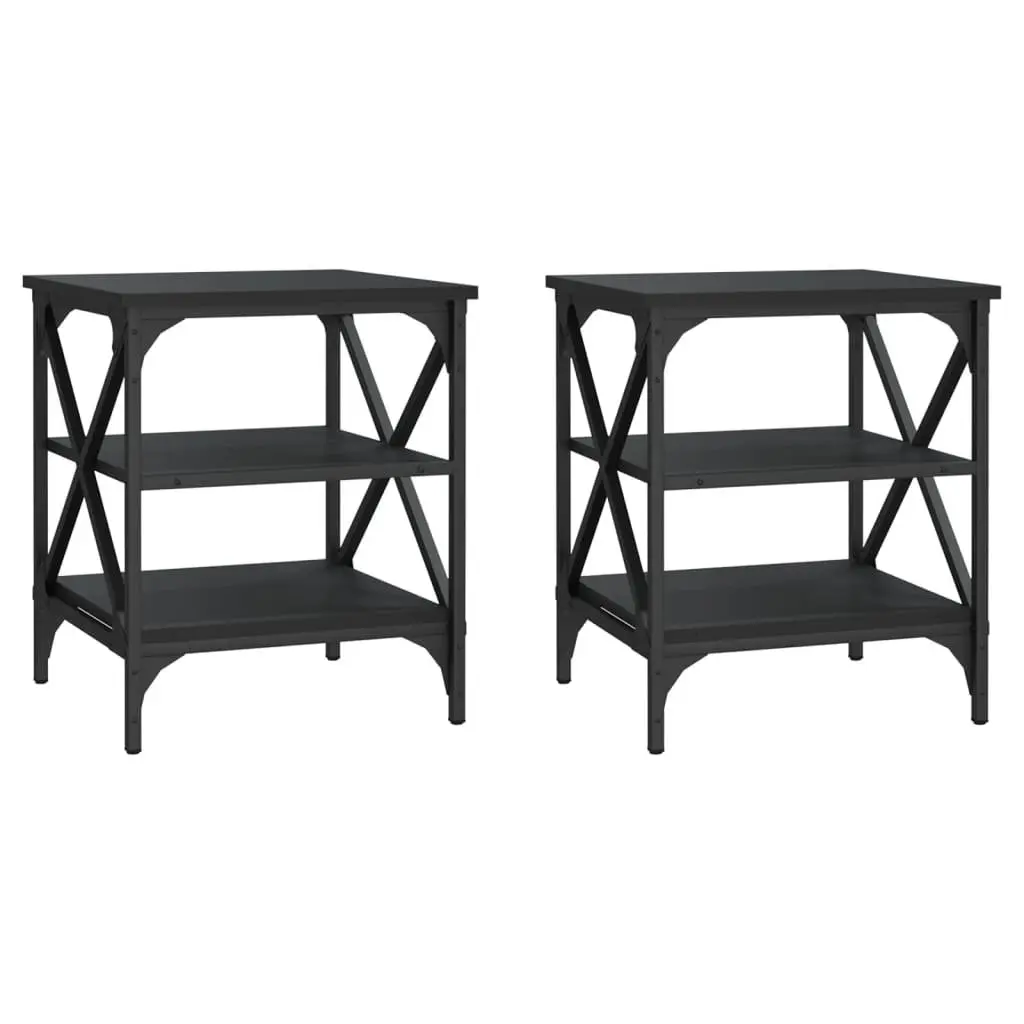 Industrial Style Black End Tables, 2 Pieces with Storage