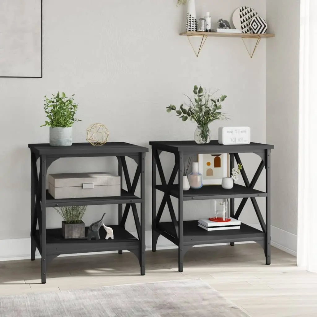 Industrial Style Black End Tables, 2 Pieces with Storage