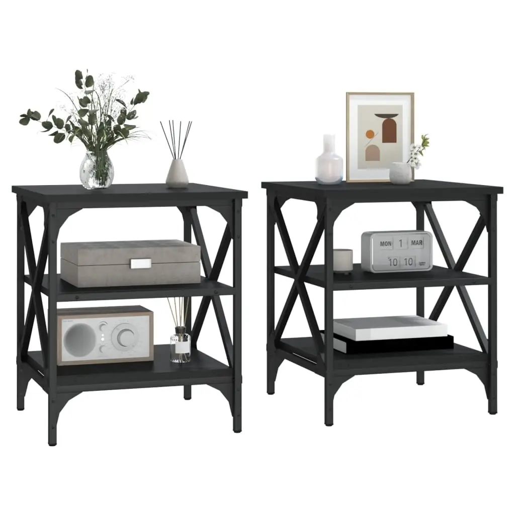 Industrial Style Black End Tables, 2 Pieces with Storage