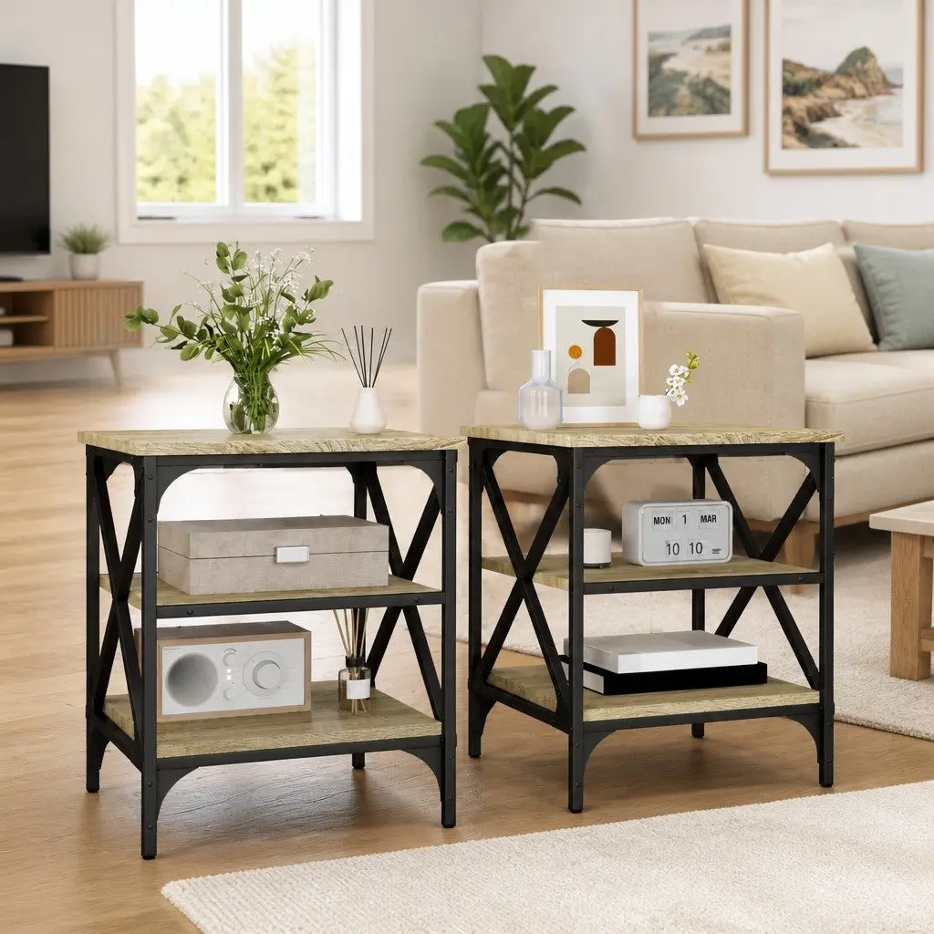 End Tables Engineered Wood Brown 40 x 42 x 50 cm Set of 2