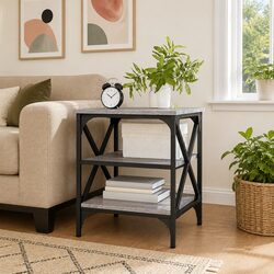 Grey Sonoma Side Table with Steel Frame and Storage