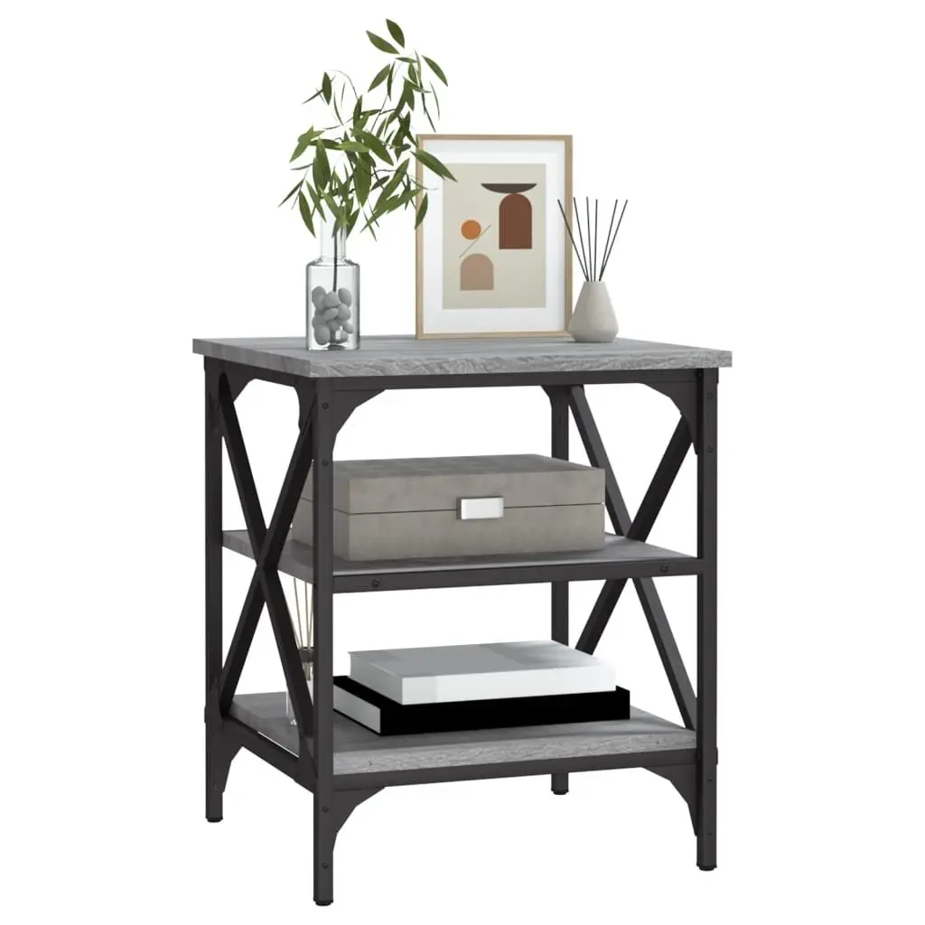 Grey Sonoma Side Table with Steel Frame and Storage