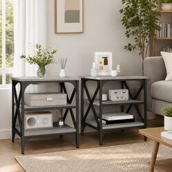 End Tables 2 pcs Grey Engineered Wood Side Table Storage Accent Furniture